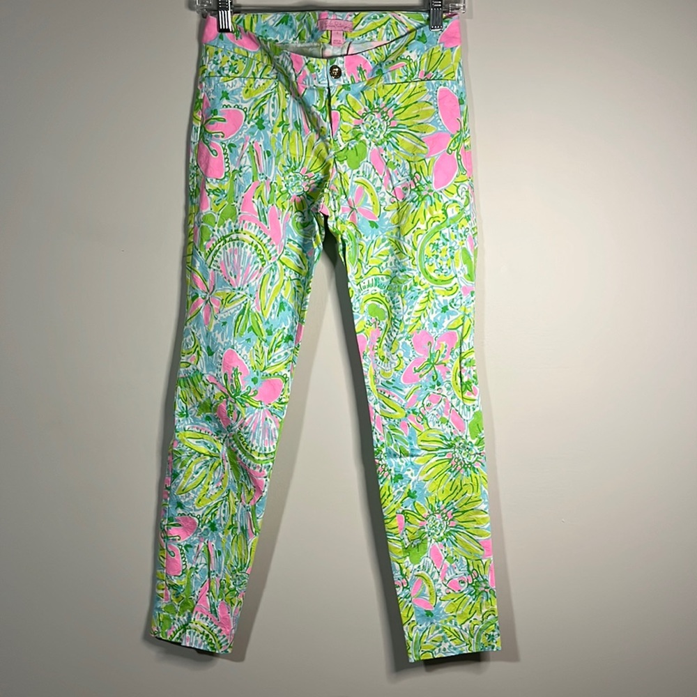 LILLY PULITZER Pink Pastel Green Ankle Kelly Pants SZ 0